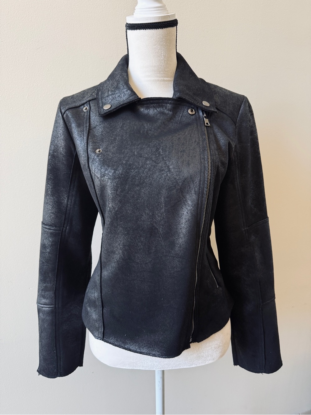 Black Asymmetrical Zip Moto Jacket - Women